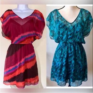 2 express chiffon dress bundle express dress blue turquoise red pink dress